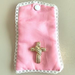 Gold cross pendant with stones